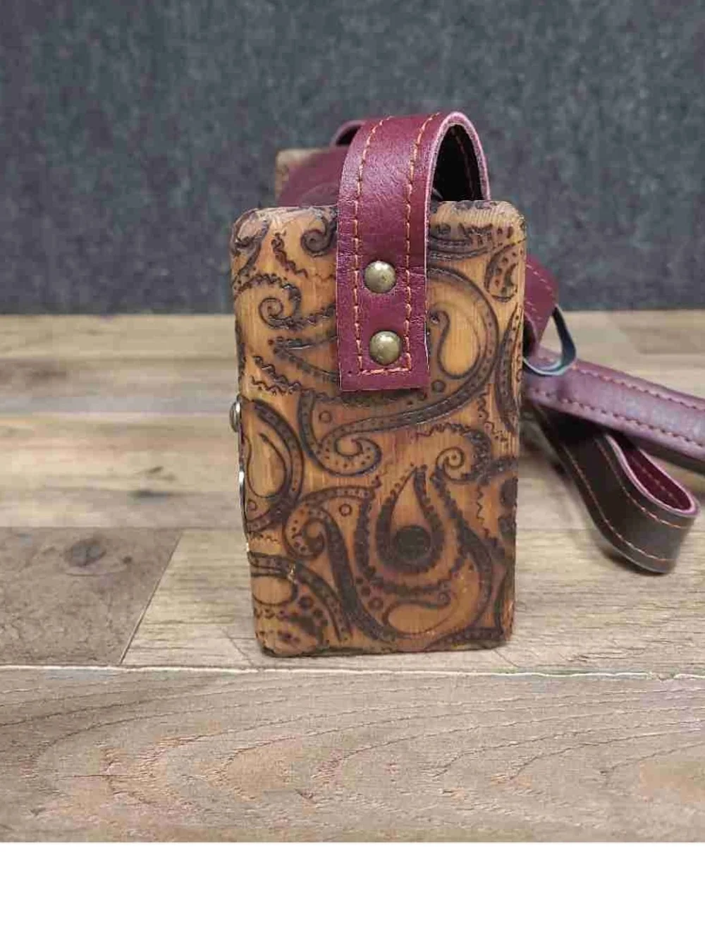Genuine Leather Crossbody Bag with Brass Persian/Arabic Calligraphy Bird Accent.
